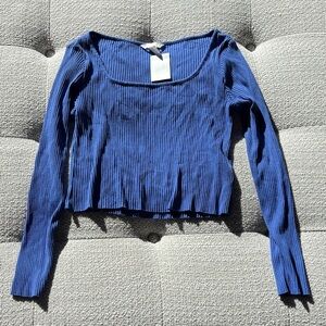 NWT H&M blue ribbed long sleeve scoop neck crop top size Large